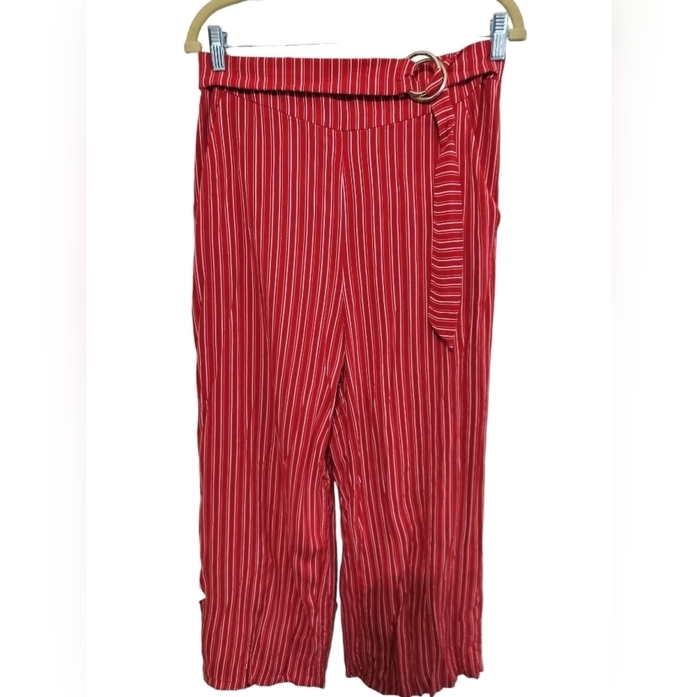 1698) Jennifer Lopez Red White Striped Straight Leg Relax Pullon Pants Size M